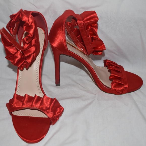 Red Satin Ruffle Heels - Picture 2 of 3